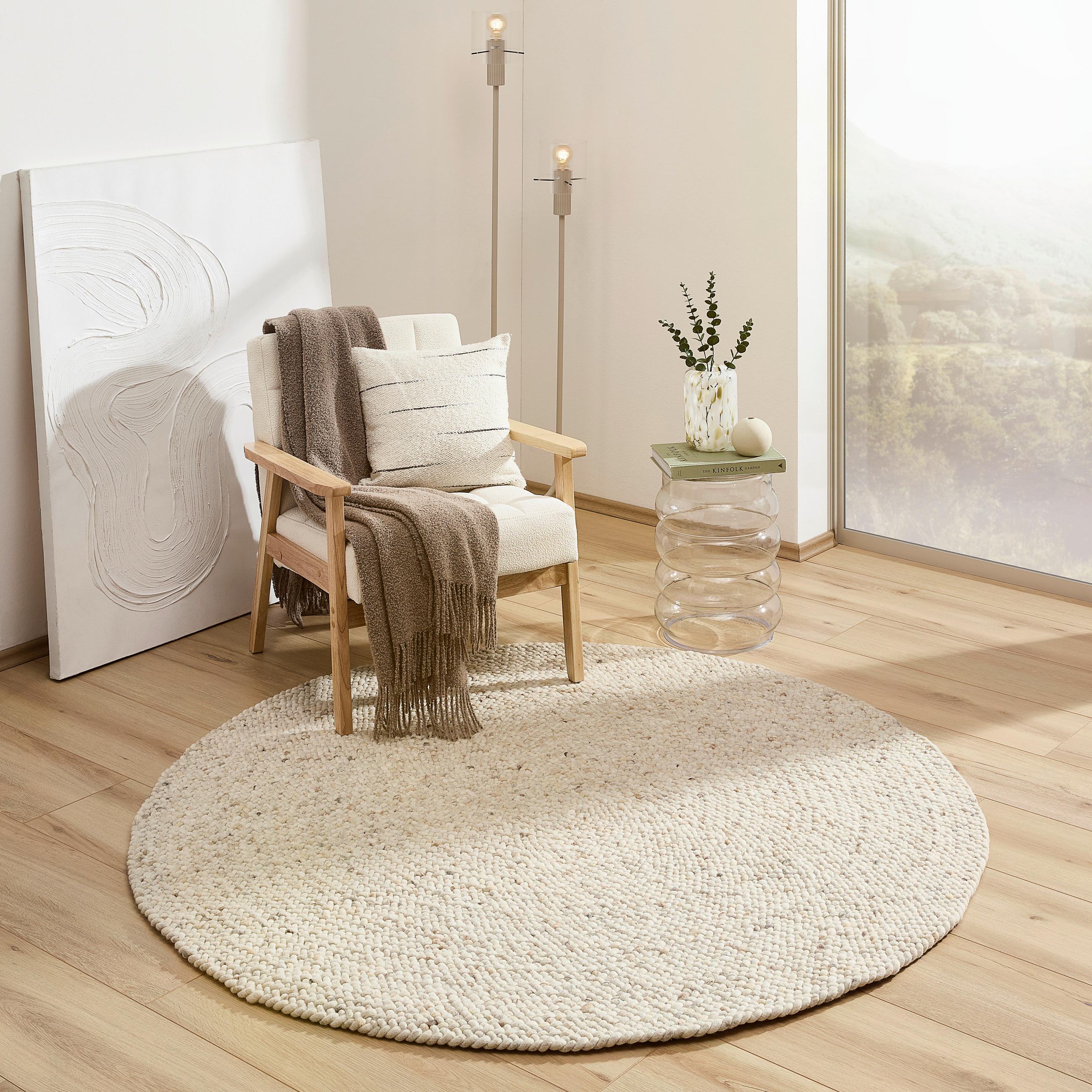 HANDWEBTEPPICH 120 cm Beige  - Beige, Basics, Textil (120cm) - Linea Natura