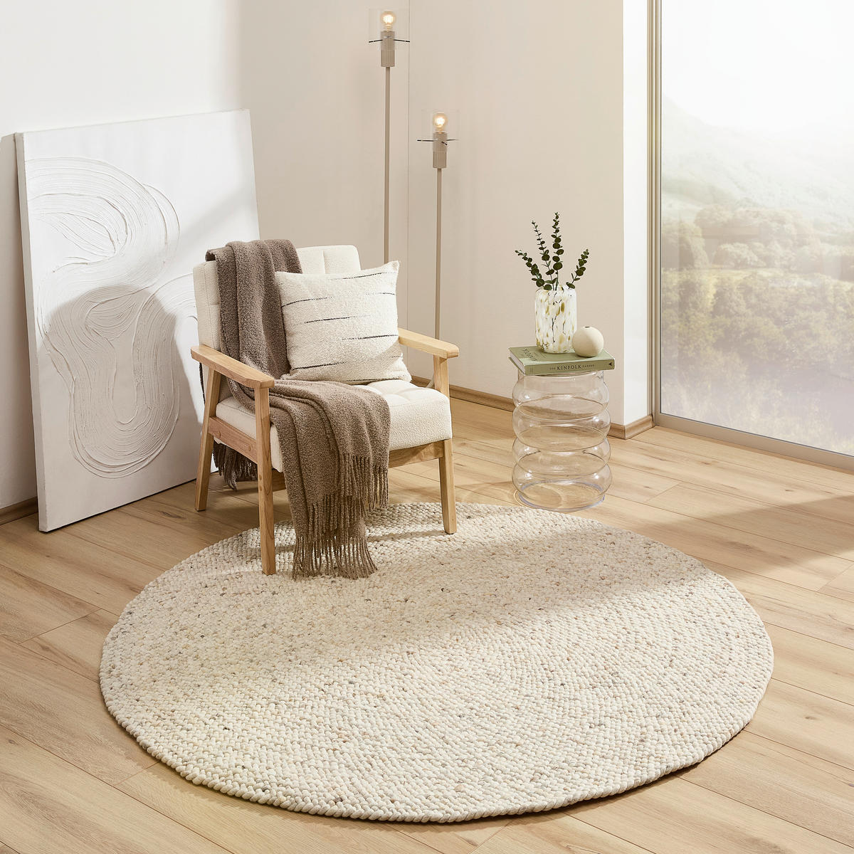 HANDWEBTEPPICH 120 cm Beige  - Beige, Basics, Textil (120cm) - Linea Natura