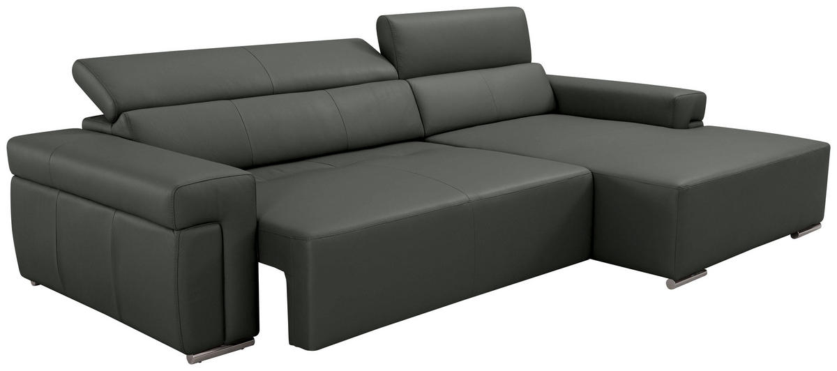Ecksofa inkl. Funktion DUA Anthrazit Echtleder  - Chromfarben/Anthrazit, Design, Leder/Metall (293/170cm) - Novel