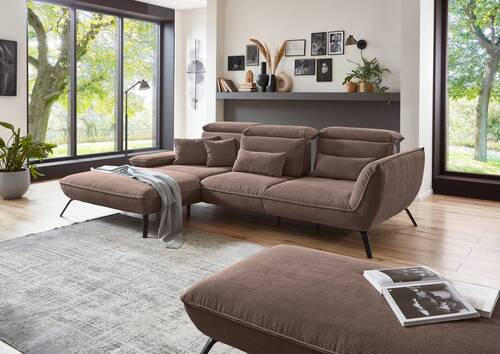 ECKSOFA in Cord Taupe  - Taupe/Schwarz, Design, Textil/Metall (301/202cm) - Moderano