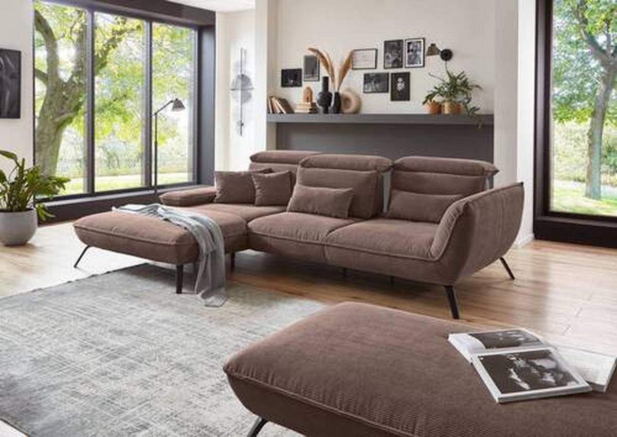 ECKSOFA in Cord Taupe  - Taupe/Schwarz, Design, Textil/Metall (202/301cm) - Moderano
