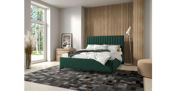 POLSTERBETT gepolstertes Kopfteil, Lattenrost, Bettkasten Waldgrün 180/200 cm - Waldgrün/Schwarz, KONVENTIONELL, Holz/Textil (180/200cm) - Hom`in