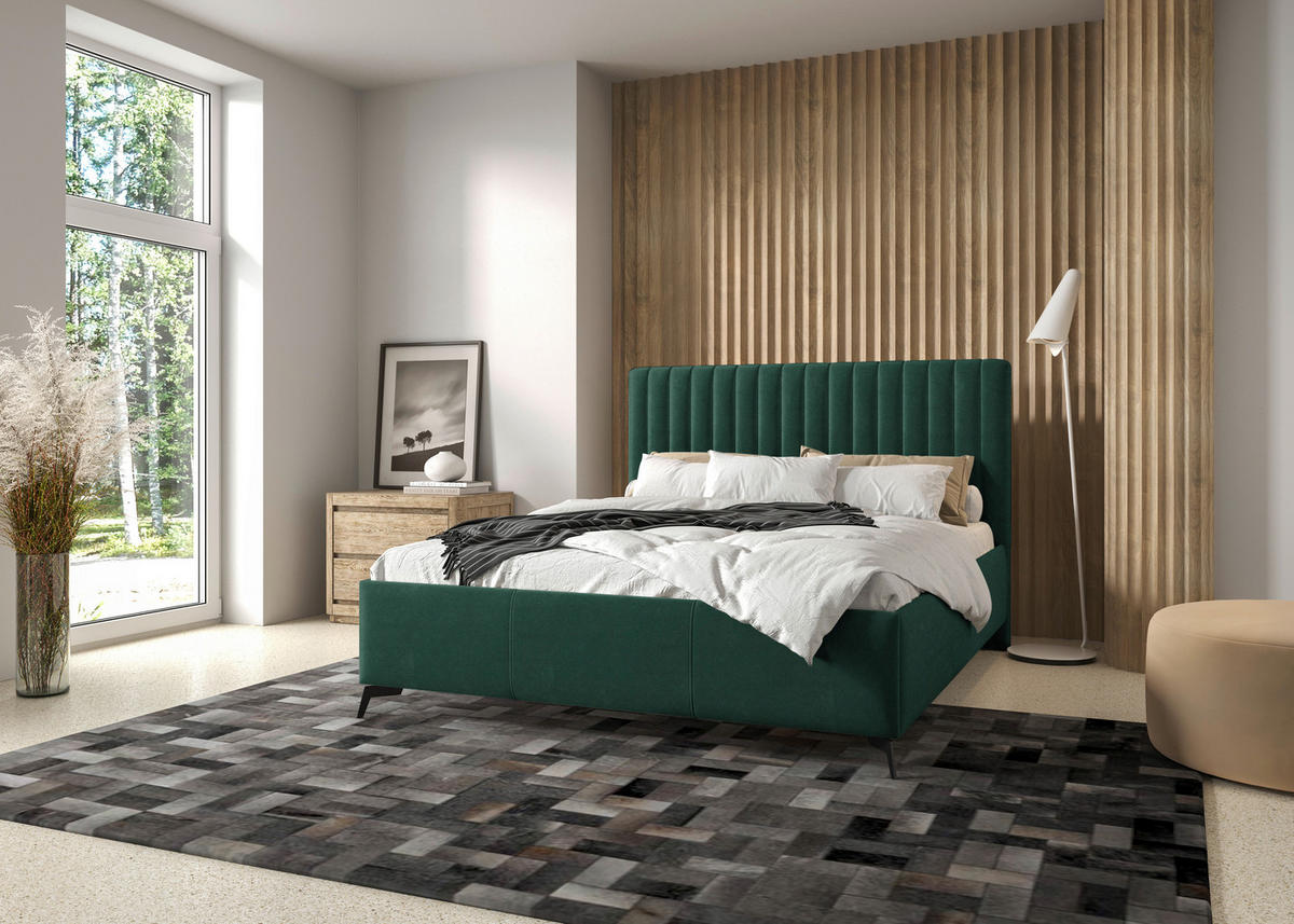 POLSTERBETT gepolstertes Kopfteil, Lattenrost, Bettkasten Waldgrün 180/200 cm  - Waldgrün/Schwarz, KONVENTIONELL, Holz/Textil (180/200cm) - Hom`in