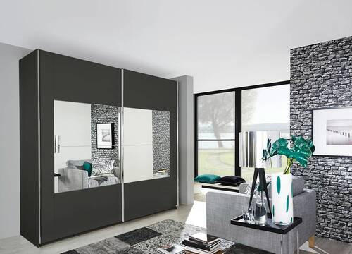 SCHWEBETÜRENSCHRANK in Graphitfarben  - Chromfarben/Graphitfarben, Design, Glas/Holzwerkstoff (316/223/68cm) - Xora