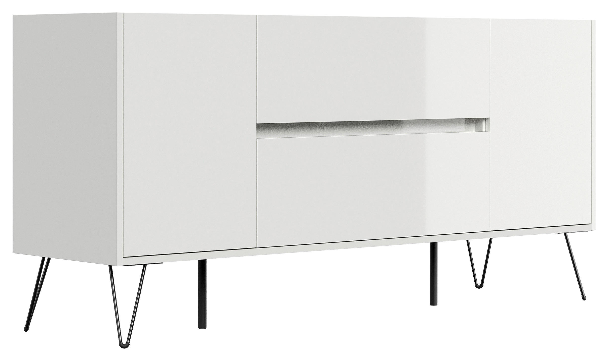 SIDEBOARD Posseik Industrial  in 155/75,8/42 cm  - Weiß Hochglanz/Eichefarben, Design, Holzwerkstoff/Metall (155/75,8/42cm) - P & B