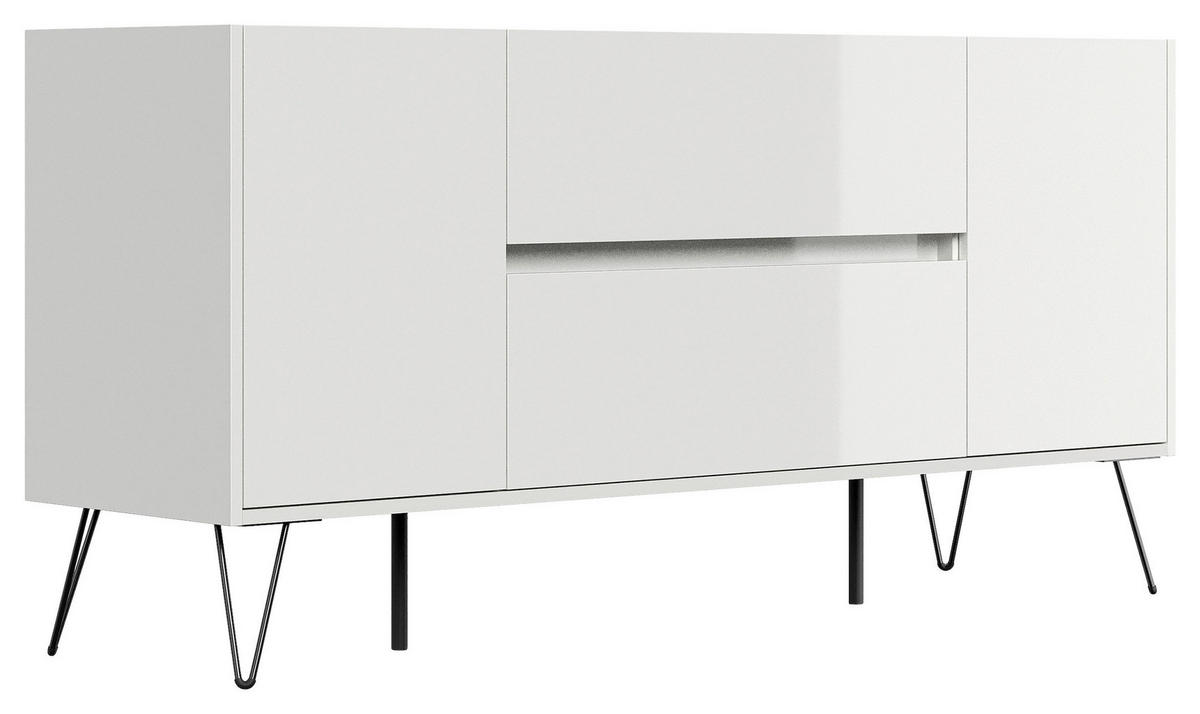 SIDEBOARD Posseik Industrial  in 155/75,8/42 cm  - Weiß Hochglanz/Eichefarben, Design, Holzwerkstoff/Metall (155/75,8/42cm) - P & B