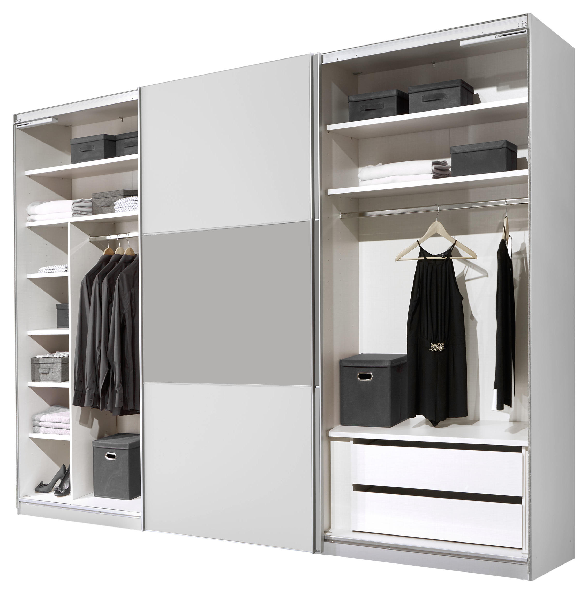 SCHWEBETÜRENSCHRANK in Weiss, Grau  - Weiss/Alufarben, Modern (249/222/68cm) - MID.YOU