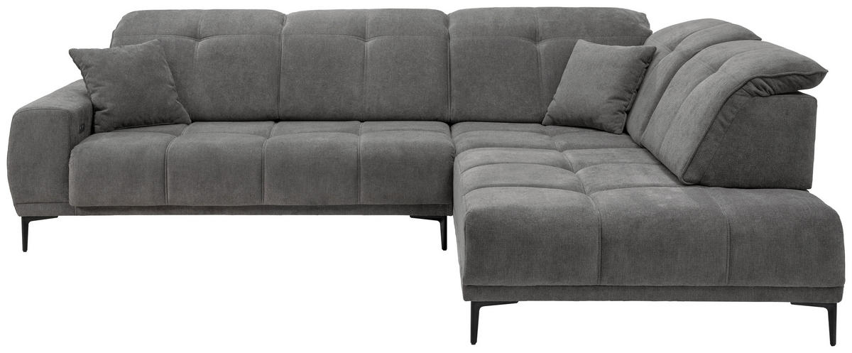 ECKSOFA NESTO Dunkelgrau Chenille Zierkissen, Kopfteilverstellung, Sitzvorzug  - Dunkelgrau/Schwarz, Basics, Textil/Metall (305/232cm) - Livetastic