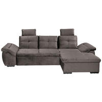 ECKSOFA in Mikrovelours Graubraun  - Graubraun/Schwarz, Konventionell, Kunststoff/Textil (275/170cm) - Carryhome