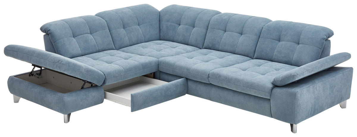 ECKSOFA in Chenille Hellblau  - Chromfarben/Hellblau, Design, Textil/Metall (260/310cm) - Beldomo Speed