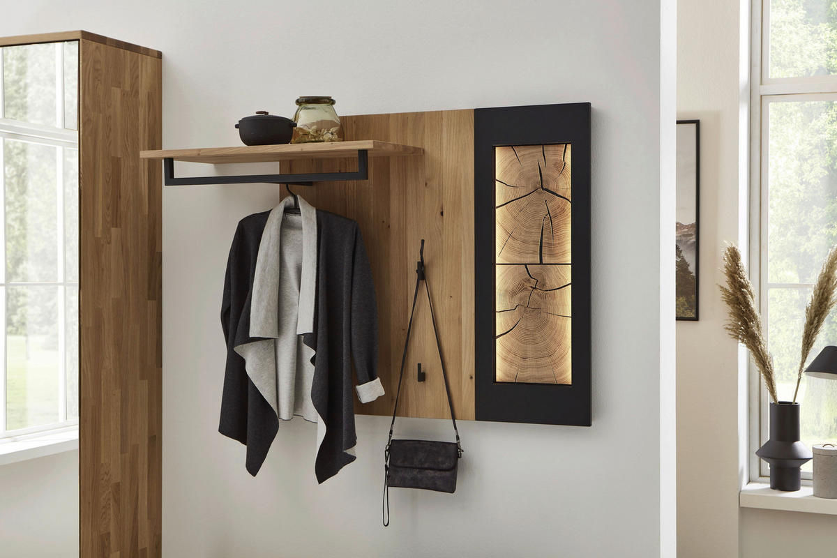 GARDEROBE  in 198,8/197,6/41 cm  - Eichefarben/Schwarz, Design, Glas/Holz (198,8/197,6/41cm) - Valdera