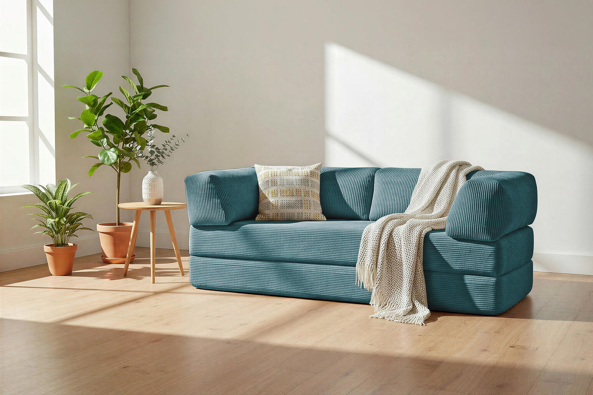 SCHLAFSOFA Cord Petrol  - Petrol, KONVENTIONELL, Textil/Metall (200/77/80cm) - Carryhome