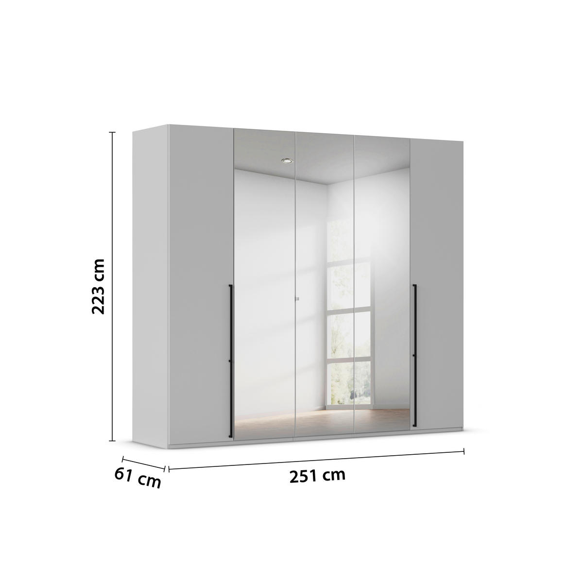 DREHTÜRENSCHRANK 251/223/61 cm,  in Graphitfarben, 5-türig  - Chromfarben/Schwarz, Basics, Glas/Holzwerkstoff (251/223/61cm) - Novel