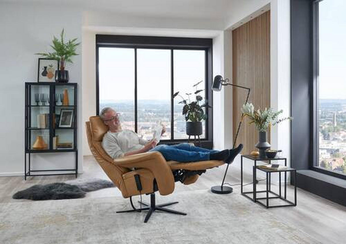 RELAXSESSEL in Leder Braun, Gelb  - Gelb/Schwarz, Design, Leder/Metall (83/123/87cm) - Valdera