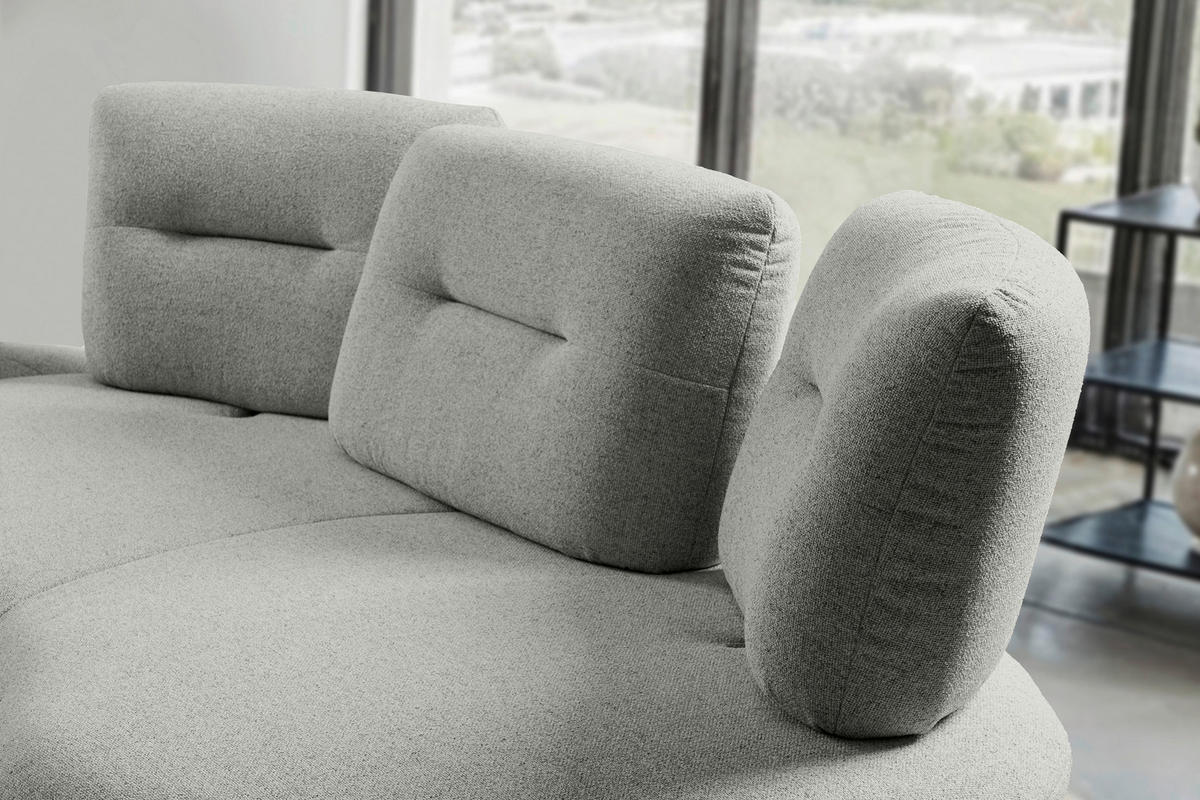 BIGSOFA Flachgewebe Hellgrau  - Hellgrau/Schwarz, Design, Textil/Metall (456/93/138cm) - Moderano