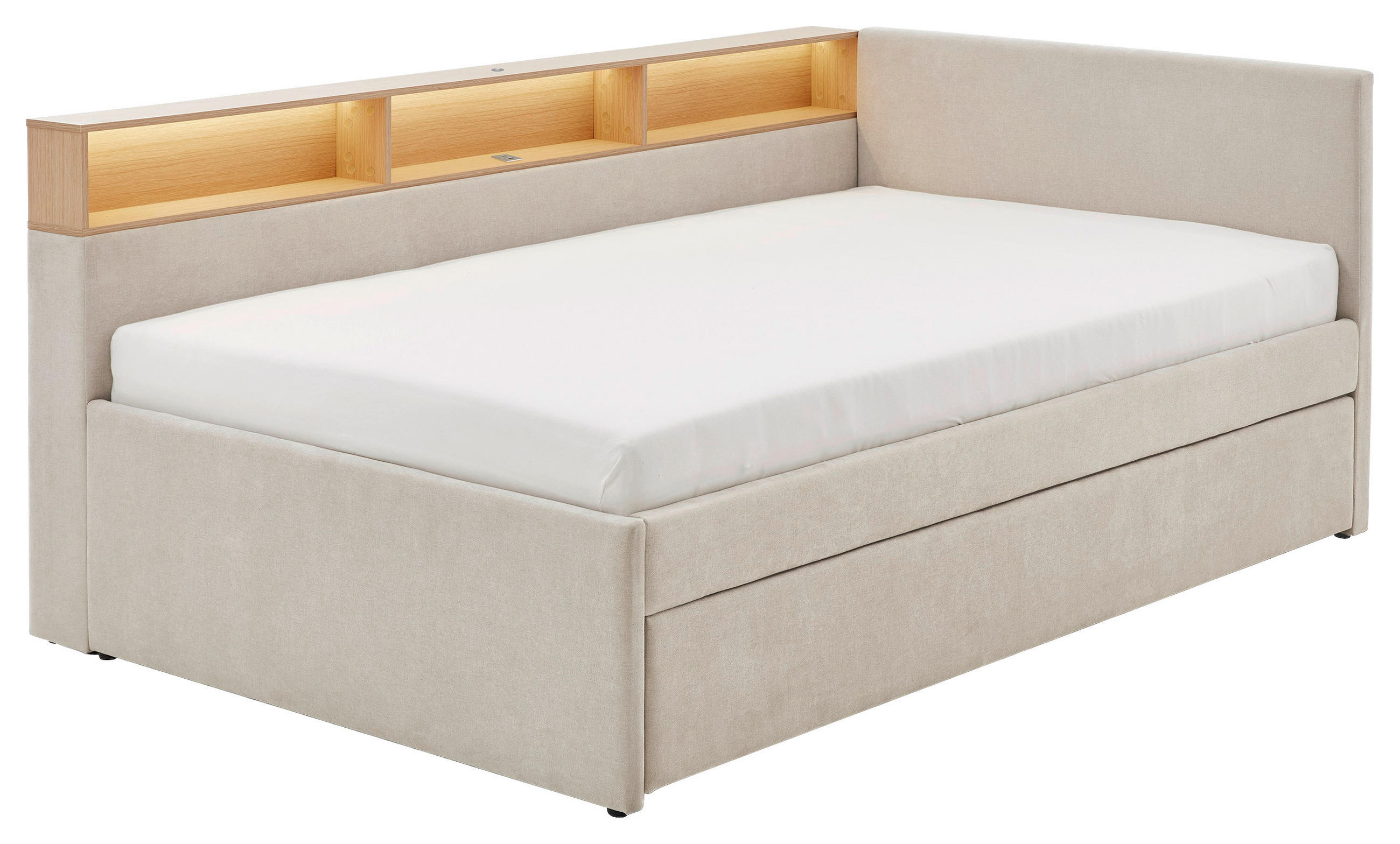 STAURAUMBETT 120/200 cm  in Eichefarben, Beige  - Eichefarben/Beige, MODERN, Holz/Holzwerkstoff (120/200cm) - Stylife