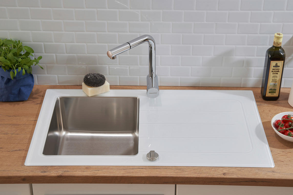 SPÜLE 1720NEWYORK86X50W  - Weiß, Trend, Glas/Metall (86/21/50cm) - Respekta