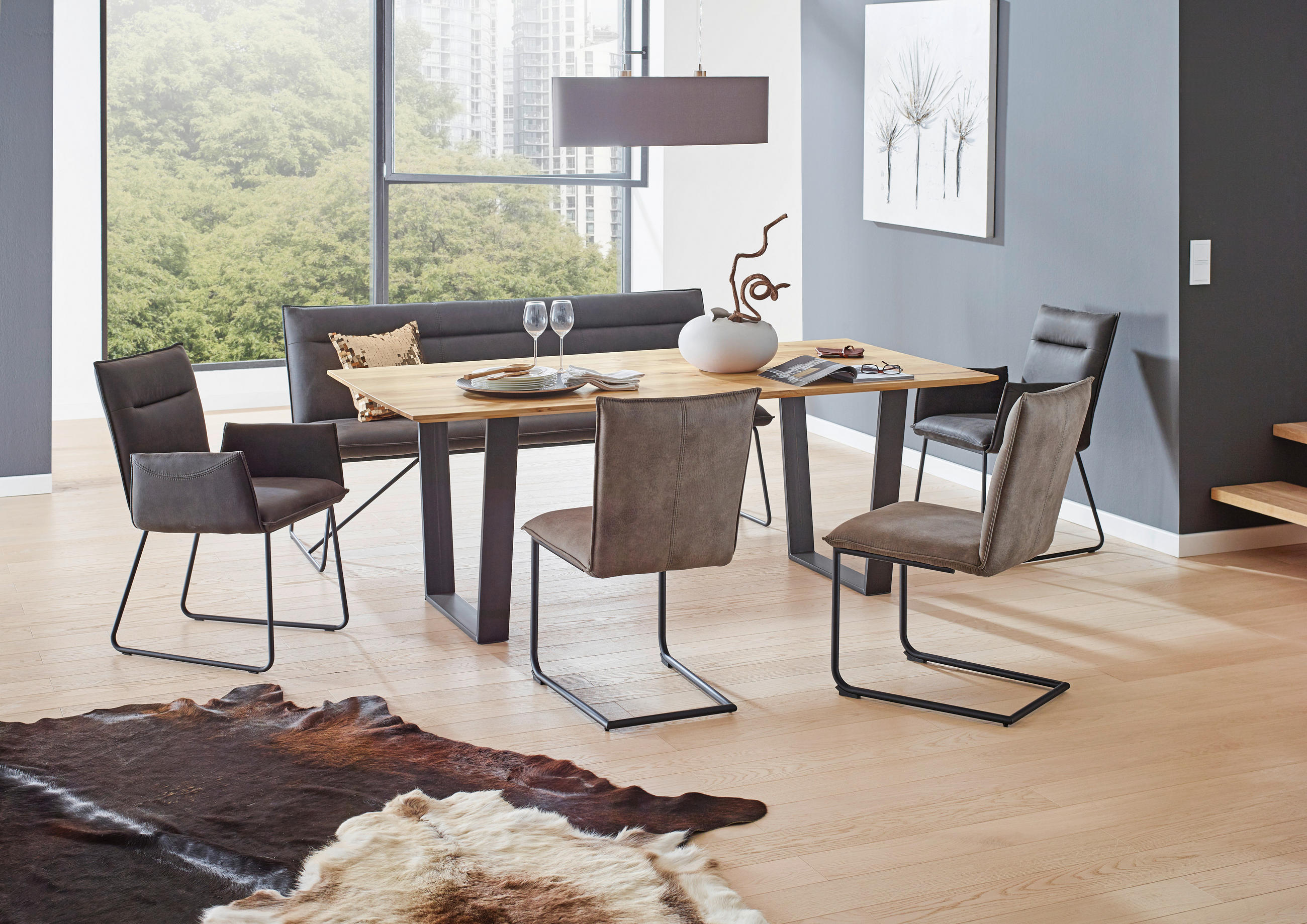 ESSTISCH in Holz, Metall 180/100/76 cm - Eichefarben/Schwarz, Design, Holz/Metall (180/100/76cm) - Valnatura