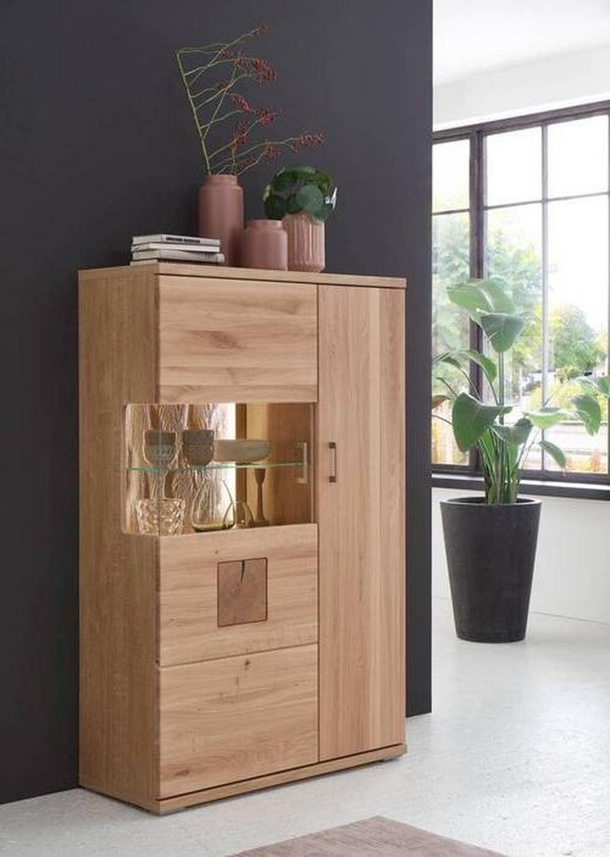 WOHNWAND  in Alteiche  317,1/171/50,2 cm  - Alteiche/Silberfarben, KONVENTIONELL, Glas/Holz (317,1/171/50,2cm) - Livetastic