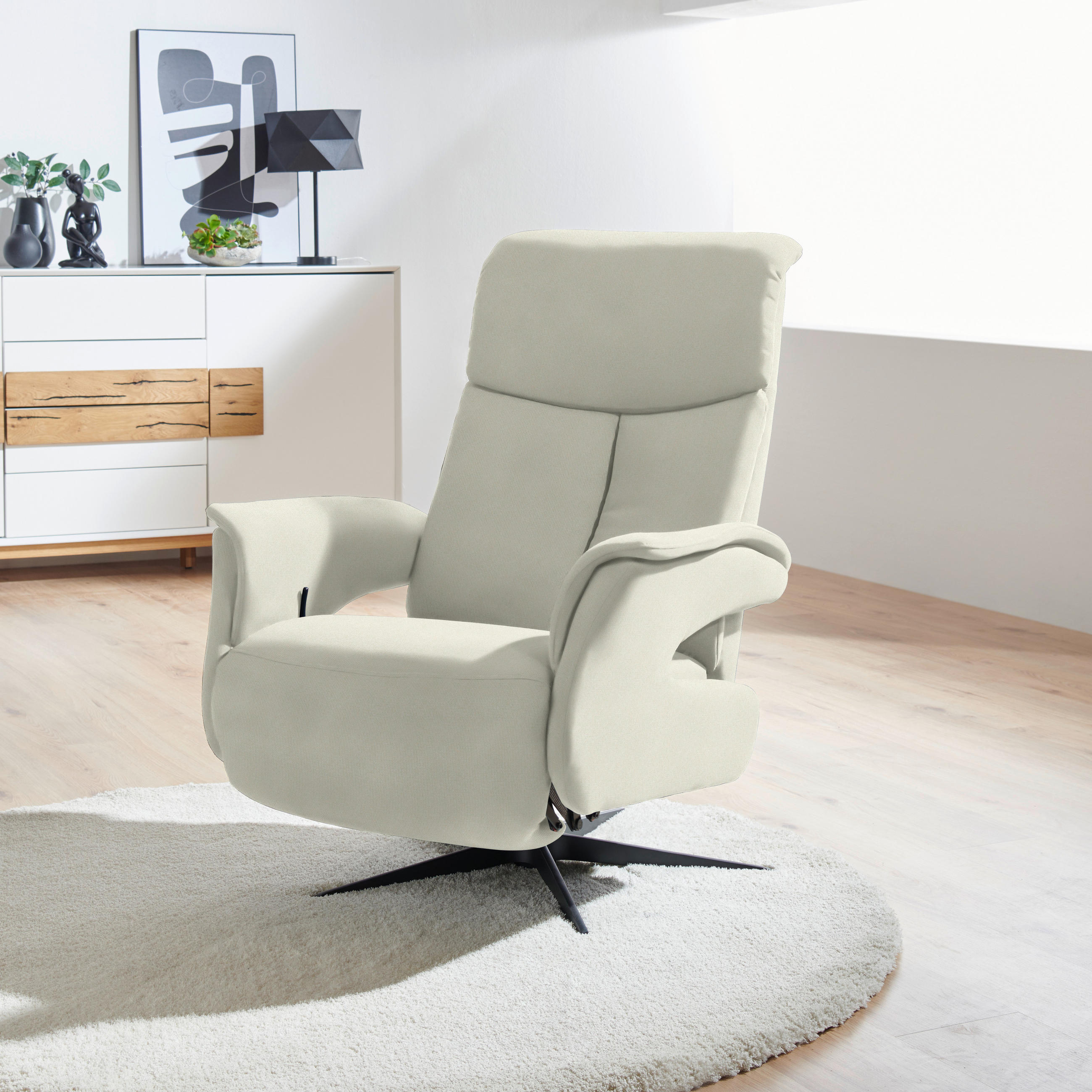 RELAXSESSEL in Textil Weiss  - Weiss/Schwarz, Design, Textil/Metall (78/101/88cm) - Welnova