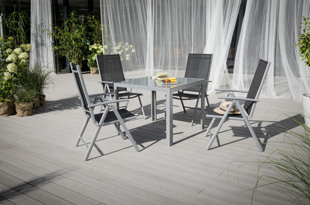 SCAUN PLIANT DE EXTERIOR in metal, textil negru, argintiu, alb  - argintiu/alb, Basics, metal/textil (56/106/64cm) - Xora