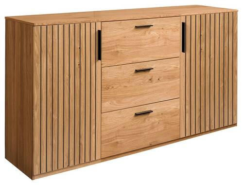 KOMODA, dub, barvy dubu, 147/94/42 cm - černá/barvy dubu, Lifestyle, dřevo/kompozitní dřevo (147/94/42cm) - Linea Natura