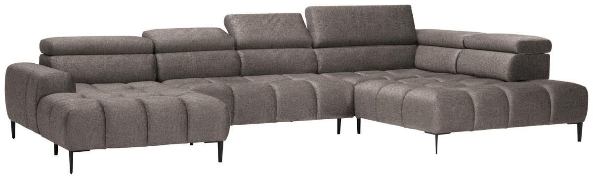 WOHNLANDSCHAFT in Webstoff Greige  - Greige/Schwarz, Design, Textil/Metall (177/385/216cm) - Welnova