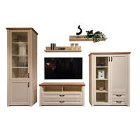 WOHNWAND 5-teilig  in Creme, Eichefarben  373/220/43 cm  - Eichefarben/Creme, LIFESTYLE, Glas/Holz (373/220/43cm) - Landscape