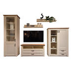 WOHNWAND 5-teilig  in Creme, Eichefarben  373/220/43 cm  - Eichefarben/Creme, LIFESTYLE, Glas/Holz (373/220/43cm) - Landscape