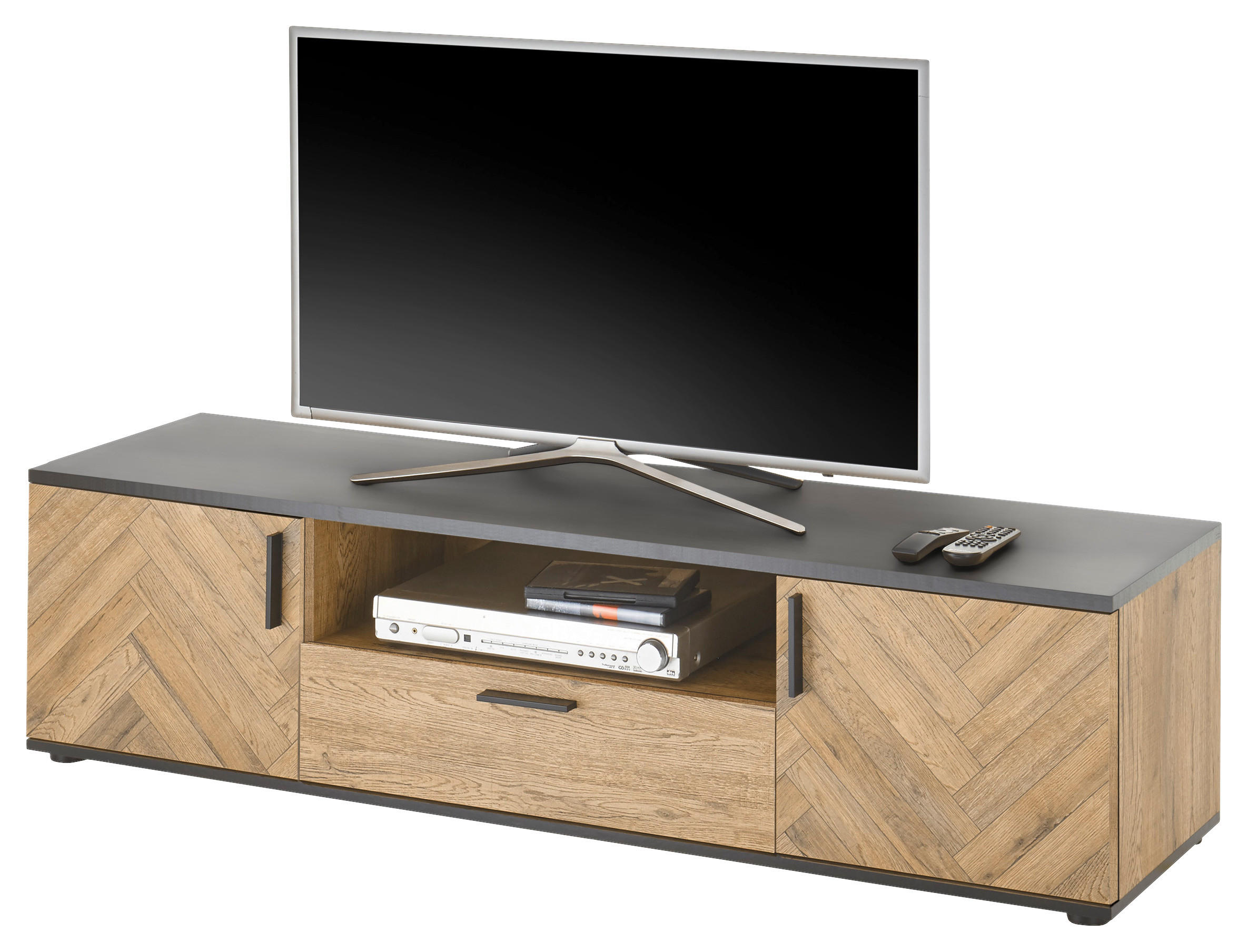 LOWBOARD  in 154/42/42 cm  - Eichefarben/Schwarz, KONVENTIONELL, Holzwerkstoff/Kunststoff (154/42/42cm) - MID.YOU