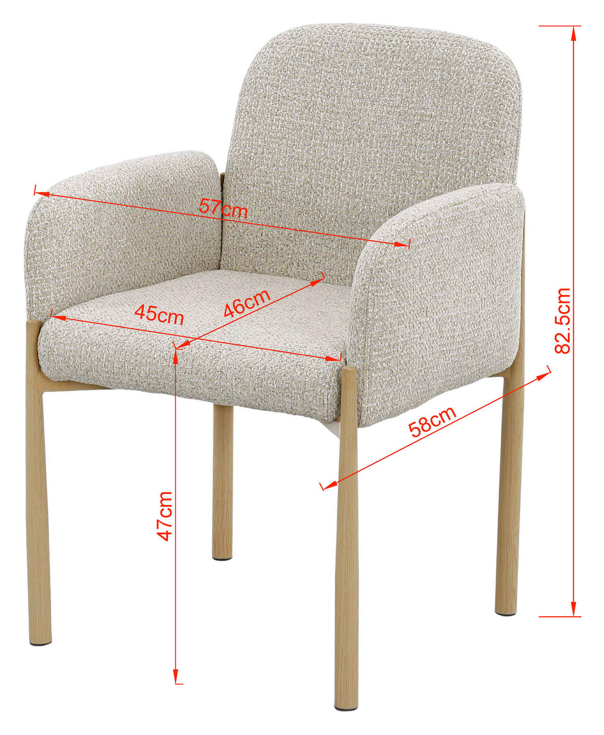 ARMLEHNSTUHL   - Taupe/Eichefarben, MODERN, Textil/Metall (58/82,5/60cm) - MID.YOU