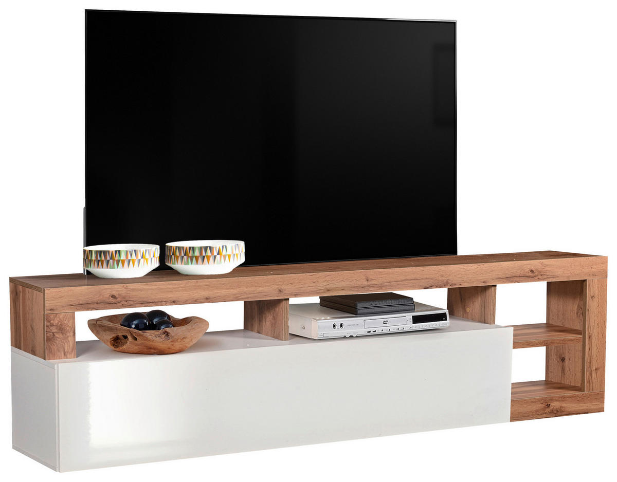 TV ELEMENT hrast Wotan, bijela visoki sjaj   - bijela visoki sjaj/hrast Wotan, Basics, drvni materijal (185/58/42cm) - Ti'me