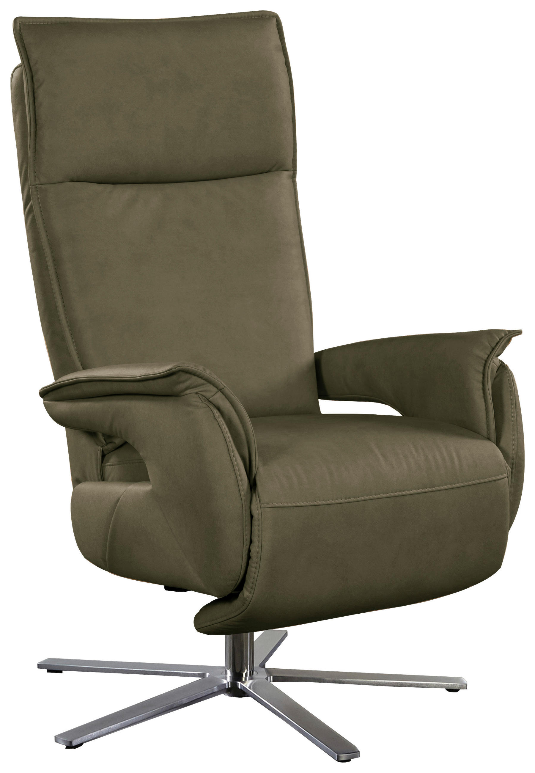 RELAXSESSEL in Leder Olivgrün - Edelstahlfarben/Olivgrün, Modern, Leder/Metall (77/116/80cm) - Livetastic