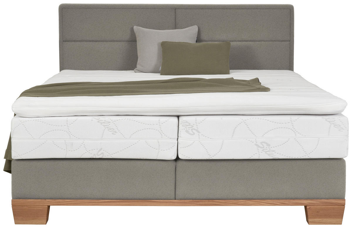 BOXSPRINGBETT 200/200 cm,  in Eichefarben, Blaugrau, Matratze, Topper, H3 = fest  - Eichefarben/Blaugrau, Natur, Holz/Textil (200/200cm) - Valnatura