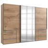 SCHWEBETÜRENSCHRANK 300/216/65 cm 3-türig Eichefarben  - Chromfarben/Eichefarben, MODERN, Glas/Holzwerkstoff (300/216/65cm) - MID.YOU