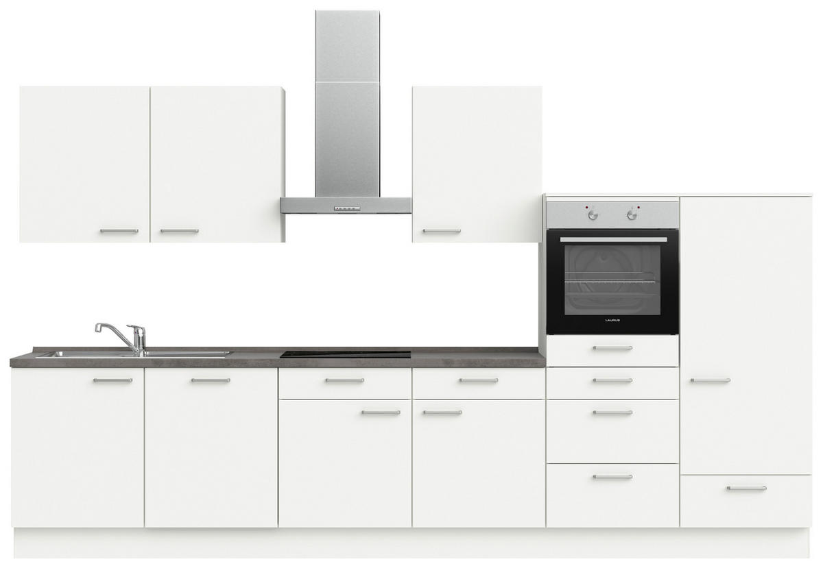 KÜCHENBLOCK 360 cm   in Weiß, Schieferfarben  - Schieferfarben/Edelstahlfarben, MODERN, Holzwerkstoff/Metall (360cm) - Nobilia
