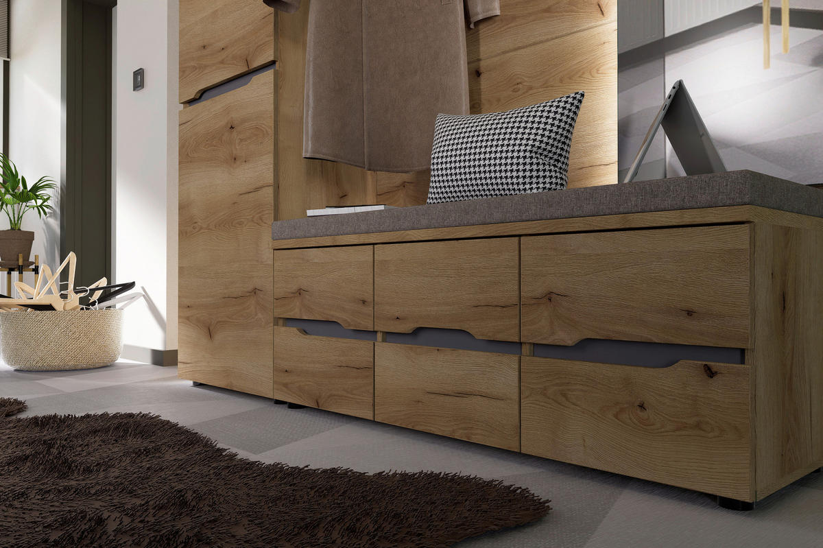 GARDEROBE 3-teilig  in 175/192/38 cm  - Eichefarben/Graphitfarben, KONVENTIONELL, Glas/Holzwerkstoff (175/192/38cm) - Xora