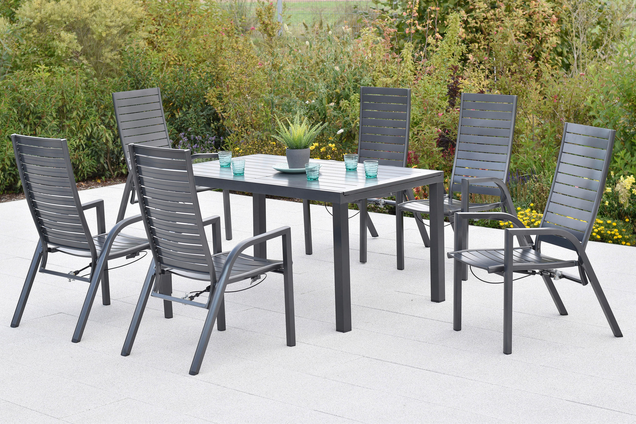 GARTENTISCHGRUPPE Aluminium  - Graphitfarben, KONVENTIONELL, Metall - Gardenson