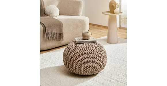 POUF Textilgeflecht Uni Grau 55/55/35 cm  - Taupe/Grau, Trend, Textil (55/55/35cm) - Linea Natura
