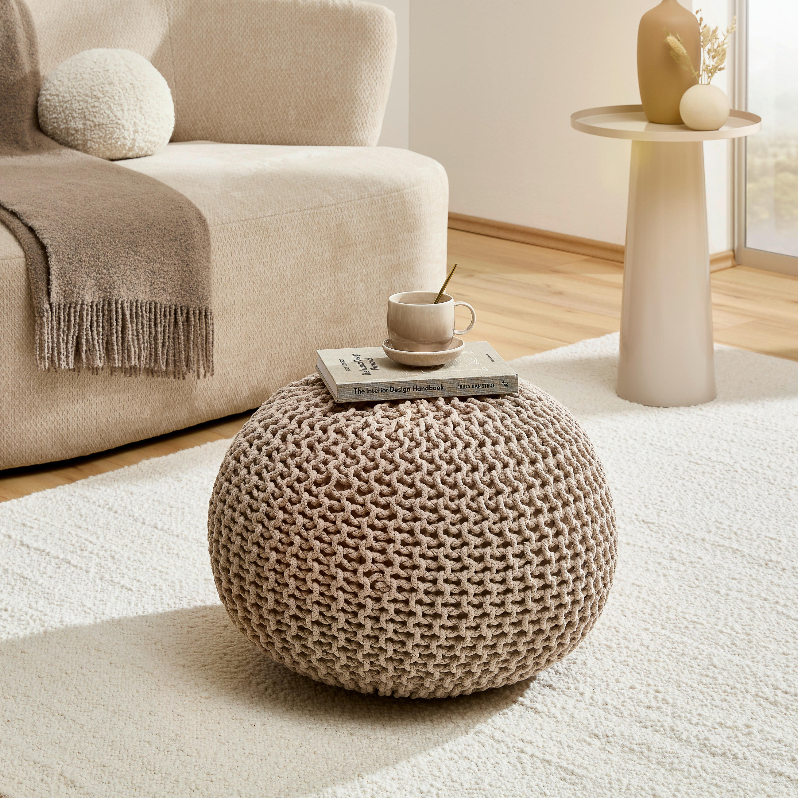 POUF Textilgeflecht Uni Grau 55/55/35 cm  - Taupe/Grau, Trend, Textil (55/55/35cm) - Linea Natura
