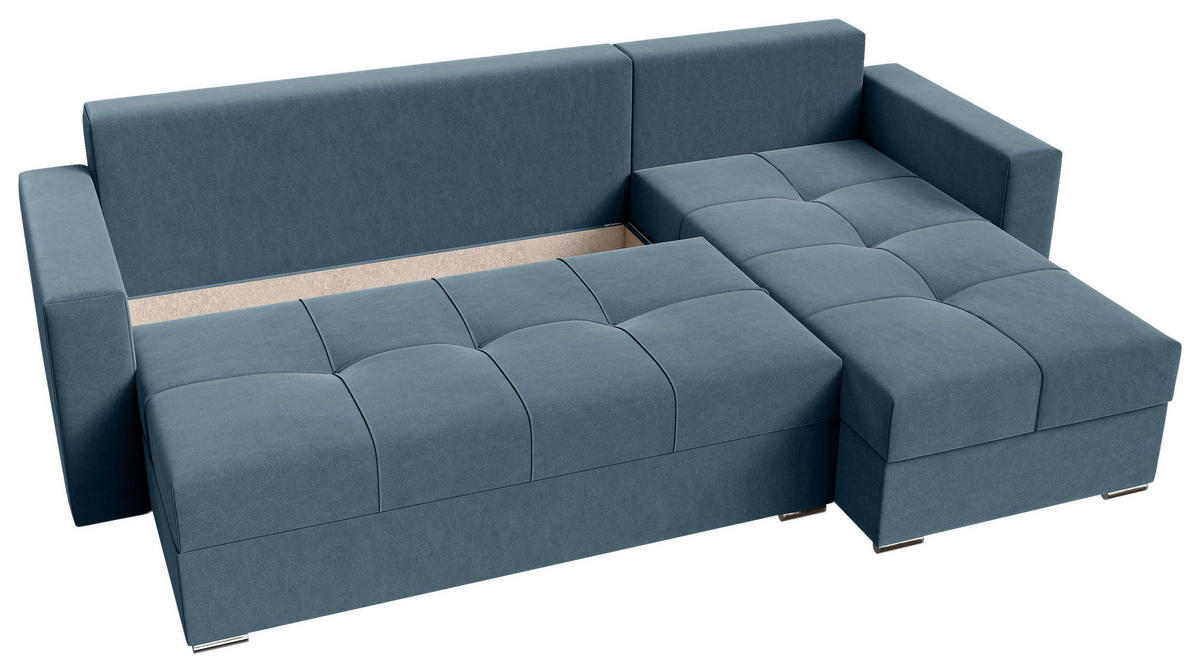 ECKSOFA Blau Samt  - Chromfarben/Blau, KONVENTIONELL, Kunststoff/Textil (233/140cm) - Carryhome