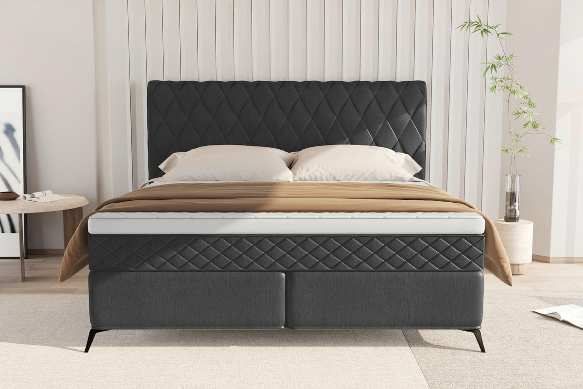 BOXSPRINGBETT 180/200 cm  in Anthrazit  - Anthrazit/Schwarz, Design, Textil/Metall (180/200cm) - Boxxx
