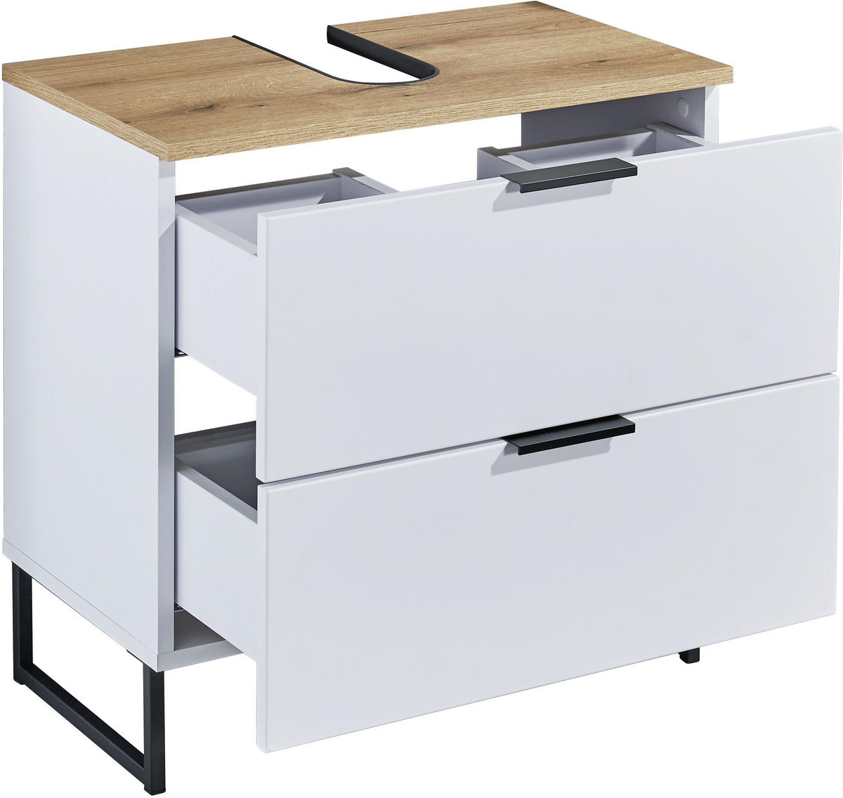 WASCHBECKENUNTERSCHRANK 60/60/35 cm  - Eichefarben/Schwarz, KONVENTIONELL, Holzwerkstoff/Metall (60/60/35cm) - home24