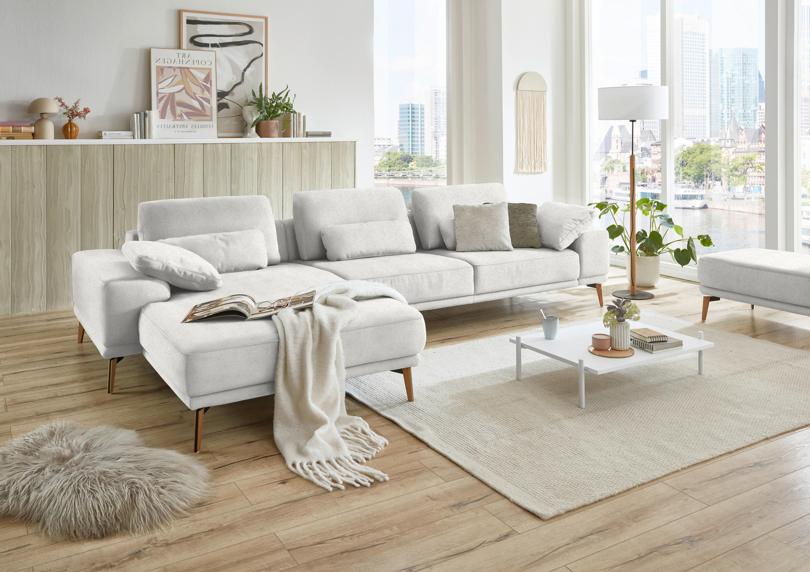 ECKSOFA in Flachgewebe Weiss  - Wildeiche/Weiss, Design, Holz/Textil (193/334cm) - Niels Andersson