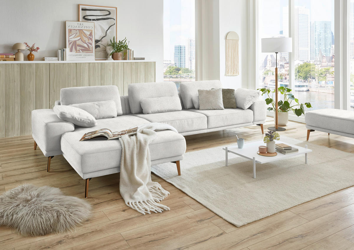 ECKSOFA in Flachgewebe Weiss  - Wildeiche/Weiss, Design, Holz/Textil (193/334cm) - Niels Andersson