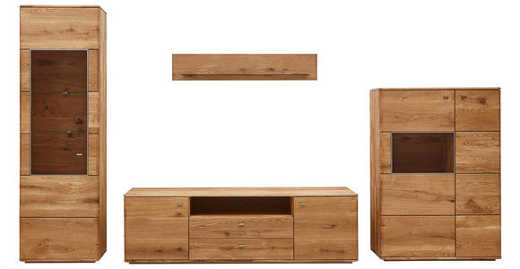 WOHNWAND  in Eichefarben  350/201/48 cm  - Eichefarben/Silberfarben, KONVENTIONELL, Glas/Holz (350/201/48cm) - Linea Natura