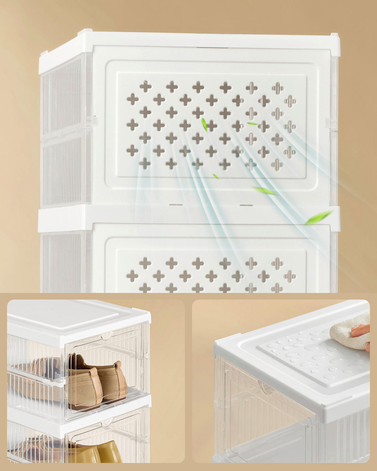 REGÁL NA BOTY, bílá, průhledné, 25,5/105/35,5 cm - bílá/průhledné, Basics, plast (25,5/105/35,5cm)