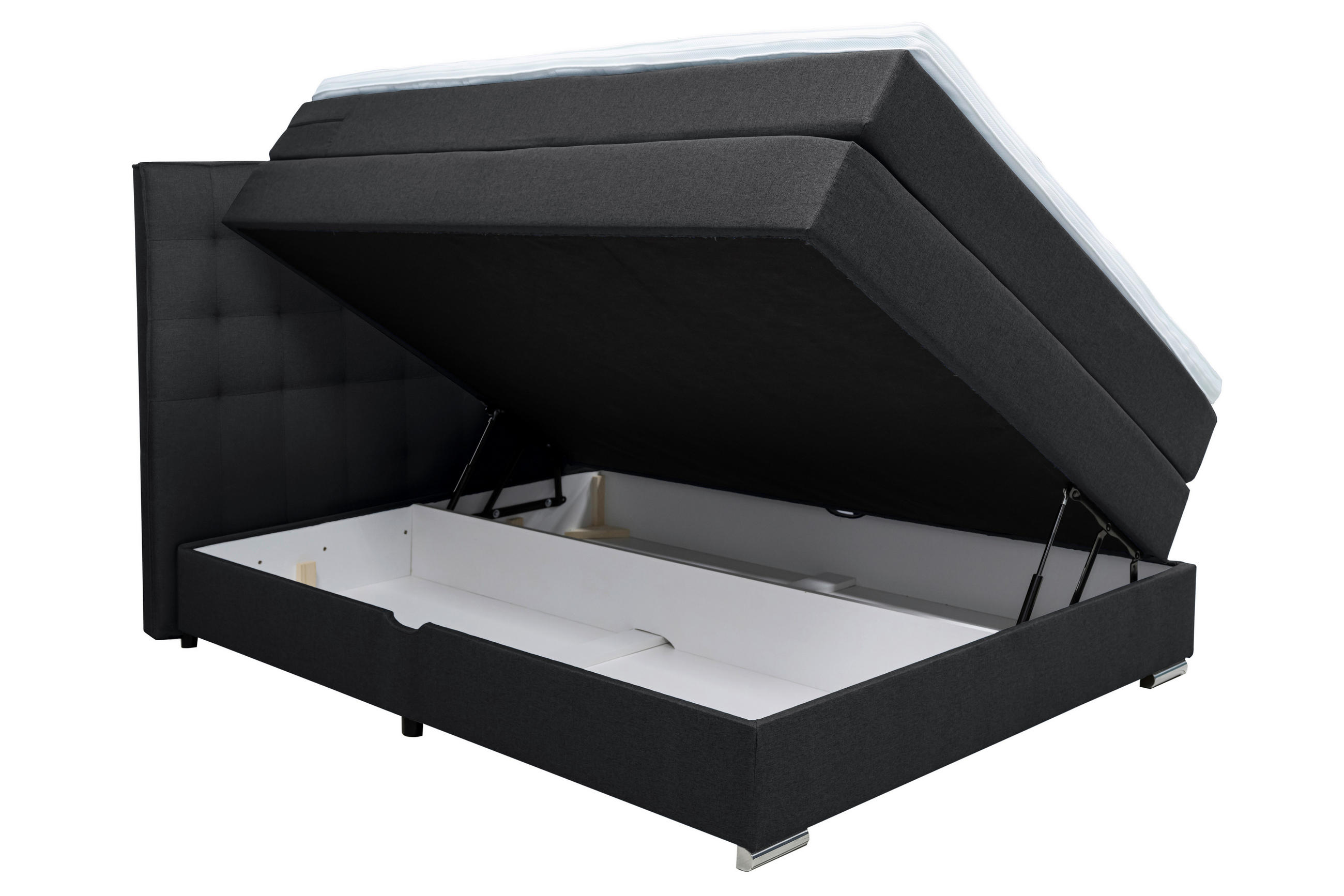 BOXSPRINGBETT 140/200 cm  in Schwarz  - Chromfarben/Schwarz, Konventionell, Kunststoff/Textil (140/200cm) - Boxxx