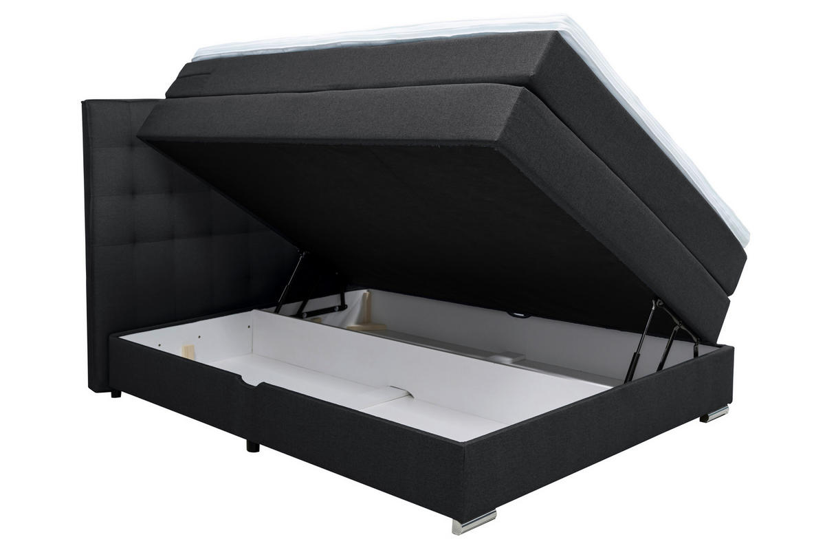 BOXSPRINGBETT 140/200 cm  in Schwarz  - Chromfarben/Schwarz, Konventionell, Kunststoff/Textil (140/200cm) - Boxxx