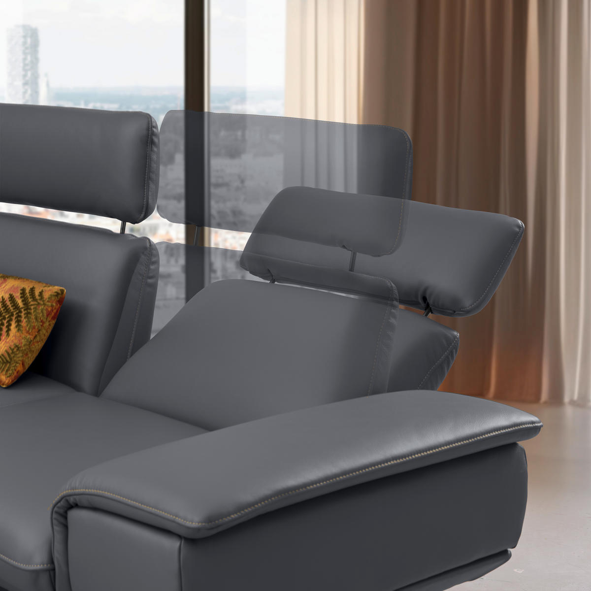 ECKSOFA  in Echtleder Dunkelgrau  150/242 cm  - Dunkelgrau/Beige, Design, Leder/Metall (150/242cm) - Koinor